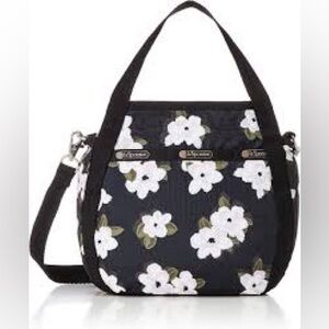 LeSportsac Jenni Black and White Floral Shoulder Bag